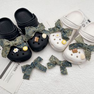 6Pcs/Set Crocs Jibbitz Charms Sweet Cool Denim Bow Shoe Decoration Detachable Shoe Flower Buckle for Crocs