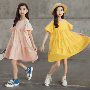 Unlimited X Girls Cotton Dress Round Collar Dress Summer Maxi Dress Casual Dress Long Skirt Age 3-15-year-old 120-17cm