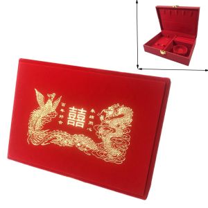 WATER Dragon and Phoenix Golden Jewelry Set Storage Box Velvet Red Bracelet Necklace Gift Case Convenient Soft Lining Rings Earrings Storage Case Watches