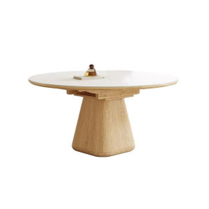 Retractable Solid Wood Rock Dining Table Square Round Dual-use Round Household Foldable Rectangle