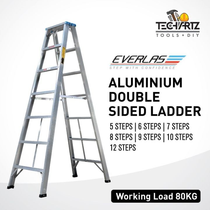 ORIGINAL Everlas Double Sided Aluminium Ladder - 5/6/7/8/9/10/11/12 ...