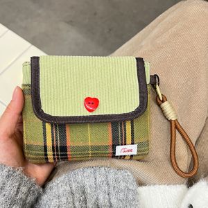 KINTHAZER จุได้มาก กระเป๋าเครื่องสำอางขนาดเล็ก กระเป๋าเครื่องสำอางแต่งหน้า ผ้าลูกฟูก กระเป๋าลายตาราง หวานหวานแหววว สไตล์เกาหลีแบบ ถุงเก็บผ้าอนามัย สำหรับผู้หญิง