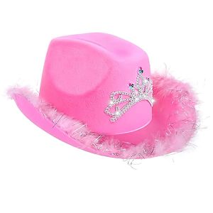 Topi Koboy Koboi Wanita Topi Laken Dengan Samping Bulu Angsa Topi Cowboy Topi Laken