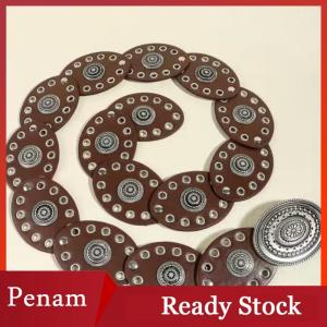 [PAM] Phong Cách Cổ Điển Của Phụ Nữ Giả PU Vành Đai Với Hình Bầu Dục Đinh Tán Khóa Dây Thắt Lưng Cổ Điển Cá Nhân Thắt Lưng