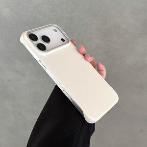 Litchi Texture Leather Borderless Slim Phone Case For iPhone 17 Air 16 15 14 Pro Max Lens Ring Protection Hard Plastic Cover