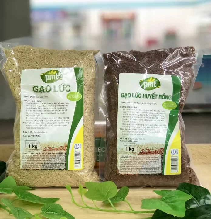 Gạo lứt Phú Minh Tâm - Túi 1KG - 2KG - 2 Loại - Lứt Xanh Và Lứt Huyết Rồng - Gạo Lứt Ngon - Ăn Kiêng