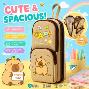 Capybara Pencil Case Canvas Zipper Pouch Large Capacity Cute Cartoon Stationery Organizer School Office