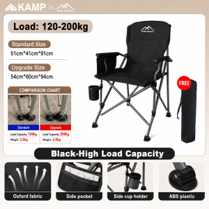 Camping Chair Durable Heavy-Duty Folding Chair Adult Foldable Fishing Chair with Side Pockets and Cup Holders Load Capacity 200kg Portable Beach Chair