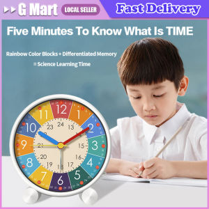 Alarm Clock with Backlight Early Learning AA Battery Powered Mute Table Clock 12/24H Color Block Zoning Electronic Clock