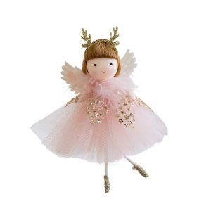 Vải Đồ trang trí hình cô gái Giáng sinh Búp bê Lưới Đồ trang trí cây thông Noel Đồ dùng lễ hội Cánh dây chuyền hình cô gái Trang trí cây thông Noel