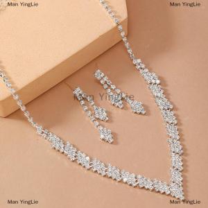 [COD] Man YingLie 2Pcs Simple Geometric Zircon Necklace Earrings Kit For Women Wedding Bride Jewelry Set Accessories Gift