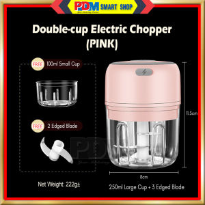 PDM Double Cup Electric Garlic Crusher Chopper 100+250ml Portable USB Charging Meat Grinder Masher Food Blender