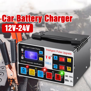 500A Car Battery Charger Lorry Car Battery Pengecas Charger Bateri Kereta Lori Pulse Repair Charging Pengecas Bateri 3 Pin Plug 2Crocodile Clip 12V/24V