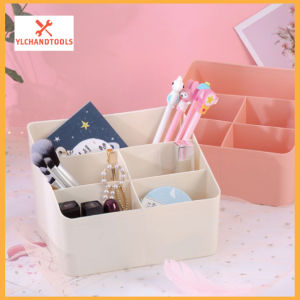 Beige Stationary Cosmetic 5 Compartment Storage Box Remote Control Pen Holder Penyimpanan Alat Tulis Rack