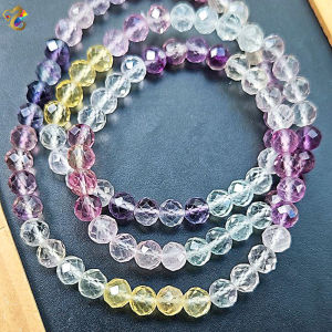 Graduation Grade Faceted Colorful Fluorite Single / 3 Rounds Bracelet