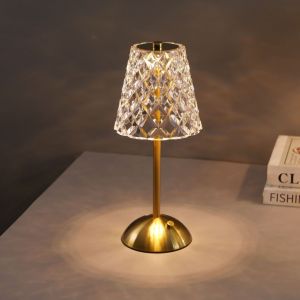 LED Retro Metal Crystal Table Lamp -3 Color Temperatures Touch ControlRechargeable Flower bud Desk Lamp