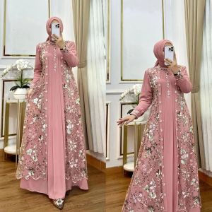 Gamis Brokat Mutiara Mewah Kanaya Dres BP Ceruty Babydoll Mix Tile Garden Apk Payet Dress Panjang Wanita Kekinian Ootd Kondangan Elegan Hijab