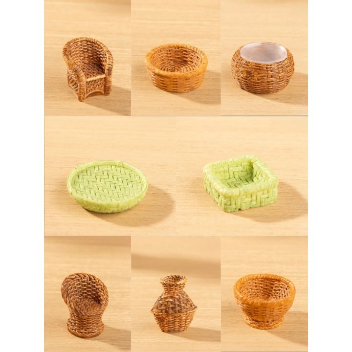 Mô hình bàn ghế ,rổ, sọt tre mini decor tiểu cảnh, trang trí nhà mô ...