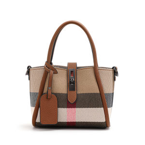 Aidrani  New womens plaid handbag mini style made of canvas and cowhide materials brown