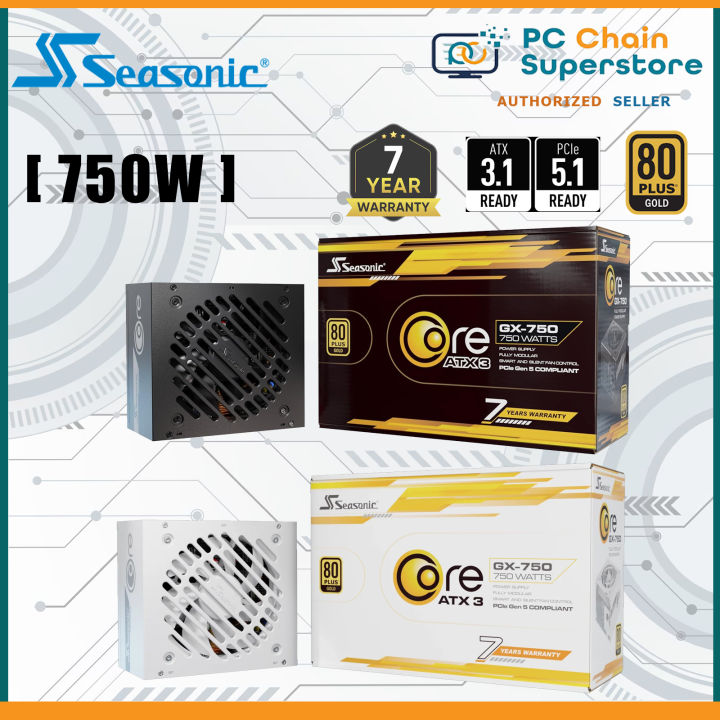 Alimentatore Seasonic Core GX-750 ATX 3.1, 750W, 80 Plus Gold, Completamente Modulare E Dimensioni Compatte (140mm). Cavo PCIe Gen5 Incluso.