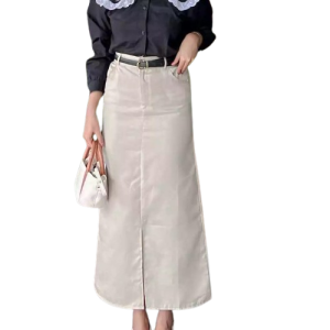 rok span drill wanita panjang belah tengah