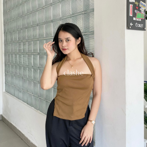 Cella Halter Neck Rib Tanktop Wanita Atasan Korean Style Kekinian Terbaru Ootd by Clashe