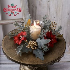 พวงหรีดเทียนคริสต์มาส25cm พวงมาลัยตกแต่งคริสต์มาส เชิงเทียน2ใน1 แฮนด์เมด สร้างบรรยากาศเทศกาล /Home_Master