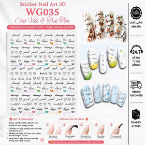 Sticker Dán Móng Nail Art Màu Nước Chữ Cổ Điển Trái Tim Phong Cách Hàn Quốc WG829 - WG831