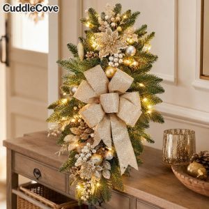 Artificial Garland Christmas Wreath Cordless Prelit Navidad Stair Decor Indoor Outdoor Decor