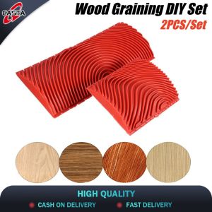 2pcs Wood Graining Rubber Pattern Wall Texture Art DIY Painting Tool Rubber Imitation Wood Grain Painting Tool Home Decoration Graining Effects