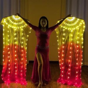MAOMEI HOUSE Phát sáng Quạt múa phát sáng Nhiều màu sắc Cổ điển Quạt lụa dài Đồ dùng lễ hội Sử dụng pin Quạt tay gấp Biểu diễn sân khấu