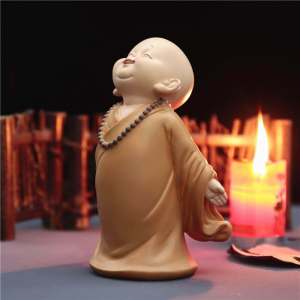 Livingmall Mini Little Monk Laughing Doll Home Decoration Bedroom Office Desktop Decoration Crafts Gifts Can Be Used for Car Decoration Ornaments