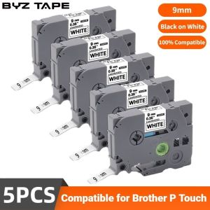 BYZ TAPE TZe221 9mm 5 Pack Black On White Tze-221 Tze221 Tze 221 tze221 TZE221 Label Compatible for Brother P-Touch Maker