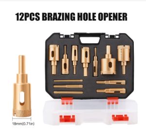 12pcs Diamond Drill Bit Set for Glass Marble & Stone - 6-35mm Hole Saw Kit with Hand Tools Granite Tile Ceramic