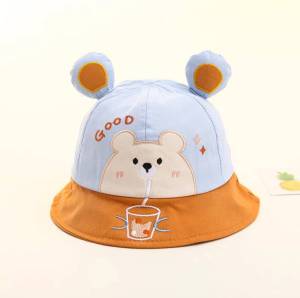 หมวกเด็ก 3เดือน-2ปี รอบหัว:46-48 cm. ปักลายการ์ตูนหมี  หมวกบักเก็ต สีทูโทน หมวกเด็กผู้ชาย หมวกเด็กผู้หญิง หมวกแฟชั่นเด็ก Cartoon bear childrens hat【Hippobaby】