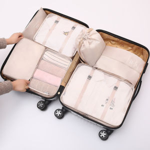 7 In 1 Travel Storage Bag Multifunctional Clothing Classification Bag Twill Waterproof Household Storage Bag Clothes Underwear Shoes Packaging Box Luggage Storage Bag Classification Storage Bag (Beige/Grey/Black) 7 PCS Set