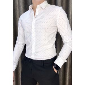 Áo Sơ Mi Nam Dài Tay Chấm Bi Chất Liệu COTTON Hạn Chế Nhăn Nhàu Thấm Hút Mồ Hôi Thương Hiệu DVMEN