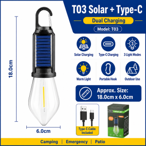 👍24H Ship👍 Solar Camping Light Rechargeable LED Lantern Waterproof 3 Modes Portable Outdoor Tent Lamp With Hook