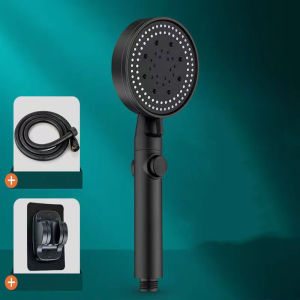 Handheld Shower Head Water Saving Black 8 Mode Adjustable High Pressure Shower One-key Stop Water Shower Bathroom Accessories