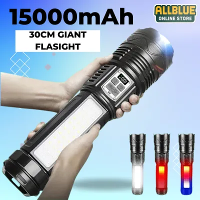 30cm Giant Ultra Bright LED Flashlight LED Zoom Lampu Suluh Kuat Boleh ReCaj Digital Display Rechargeable Flashlight Type-C + USB Output Powerbank Waterproof Torch with Side Light