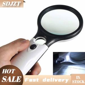 SDJZT 3LED Light 45X Handheld Magnifier Reading Magnifying Glass Lens Jewelry Loupe