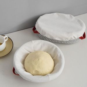 WU552 with Handle Bread Proofing Basket with Liner Cover Oval/Round Dough Fermentation Basket Wicker Baking Bowl Homemade Bread Dough Banneton For Baker