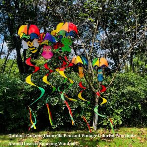 GOFIDIN Colorful Cartoon Umbrella Pendant No Toxic Hanging ClothPlastic Vintage Colorful Parachute High Quality Animal Insects Spinning Windmill Outdoor Childrens Toys