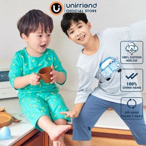 Bộ quần áo thun cotton lửng tay cho bé trai và bé gái mặc nhà mùa hè chính hãng Unifriend Hàn Quốc U2022-4