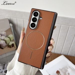 Luxury Leather Matte Case for Samsung Galaxy Z Fold 7 6 5 4 fold7 zfold Wireless Charging Hinge Shockproof Cover
