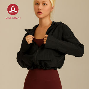 Di chuyển đào thể thao chống UV Áo khoác jacket có mũ cho phụ nữ không thấm nước nhăn áo khoác vừa vặn thoải mái bảo vệ khỏi ánh mặt trời nhanh khô dây rút HEM tiện dụng thumbholes Lớn Túi trước thân thiện với da mềm mại thoáng khí trọng lượng chạy bộ đi
