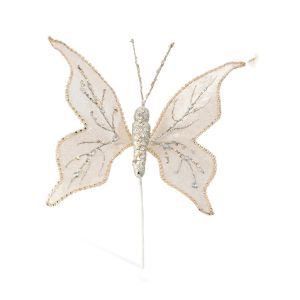 NBANLIKE Glitter Sequin Butterfly Christmas Pick Handmade Velvet Fabric Butterfly Decor Stem Floral Arrangement Realistic Xmas Butterfly Ornament Home Decor