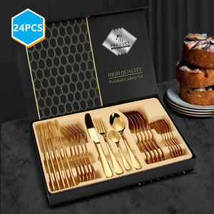 HOL 36/48Pcs Spoon and Fork Set Stainless Gold Cutlery Set Teaspoon Steak Knife Tableware Wedding Gifts Kitchen Ware Utensil Flatware Sets
