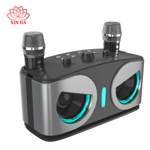 Karaoke hine Portable Bluetooth Mini Karaoke Microphone Singing Speaker with 2 Wireless Mic and Light