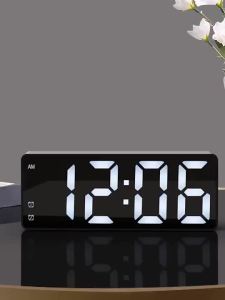 Japanese Simple LED Digital Clock Sound Control Alarm Clock Dormitory Bedside Desktop Large Screen Digital Clock Black White LED声控闹钟 电子时钟